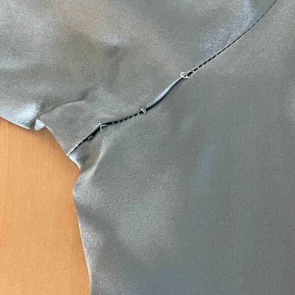 Vintage 80s Womens Blue Double Breasted 100% Silk Preppy Sexy Blouse Sz L - Picture 10 of 13